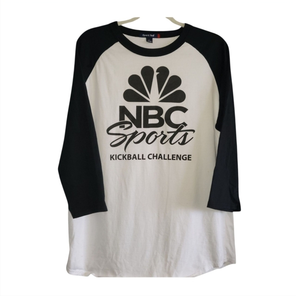 Rare SportTek Black White Colorblock Raglan 3/4 Sleeve Unisex Baseball Tee Sz L